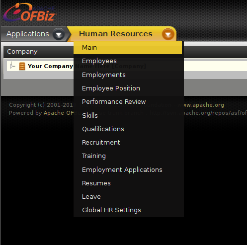 OFBiz HR App Sub-Menu (Tomahawk)
